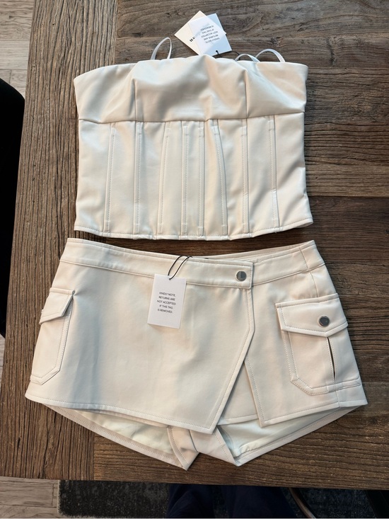superdown Pants - superdown Tan Odessa Faux Leather Strapless Corset Top & Skort Set Small